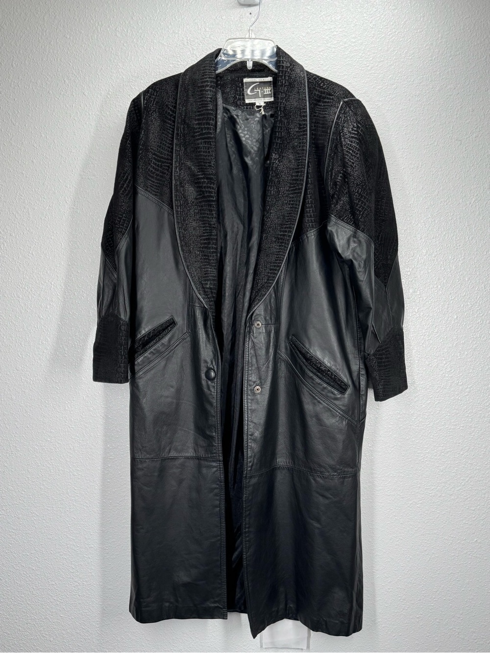Vintage G-III Global Identity Black Genuine Leather Long Trench Coat Small